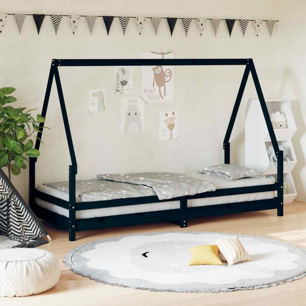 Letto Singolo Scandi Nero 90x200 vidaXL | Design Pino Massiccio