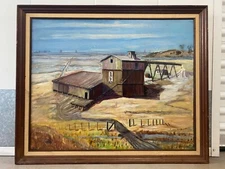 🔥 Vintage Old California Regionalism WPA Oil Painting, Newport Western Salt Co.