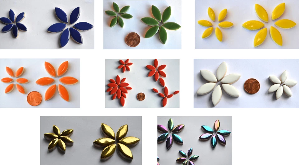 36 St. Keramik Mosaiksteine Blattform für Blüten, Blumen ca. 32 g in 2 Größen