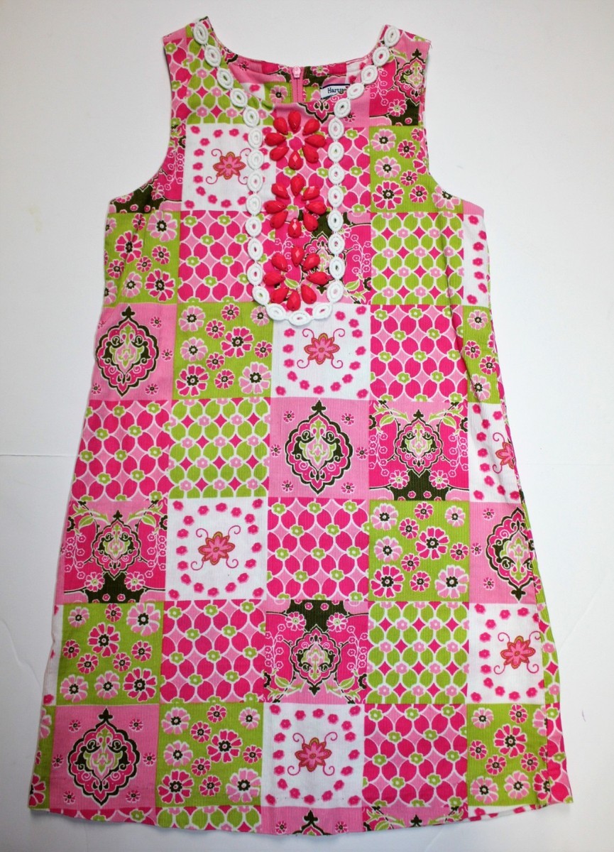 pink and green easter dress Hartstrings Girls Pink Green Floral Patchwork Cotton Easter Dress Sz: 6 EUC