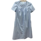 S ADONNA ZIP-FRONT Blue Gingham COTTON SEERSUCKER HOUSE DRESS COAT DUSTER ROBE