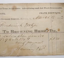 1872 Browning Bros Clermont Courier Billhead Receipt Cincinnati 1800s Ephemera