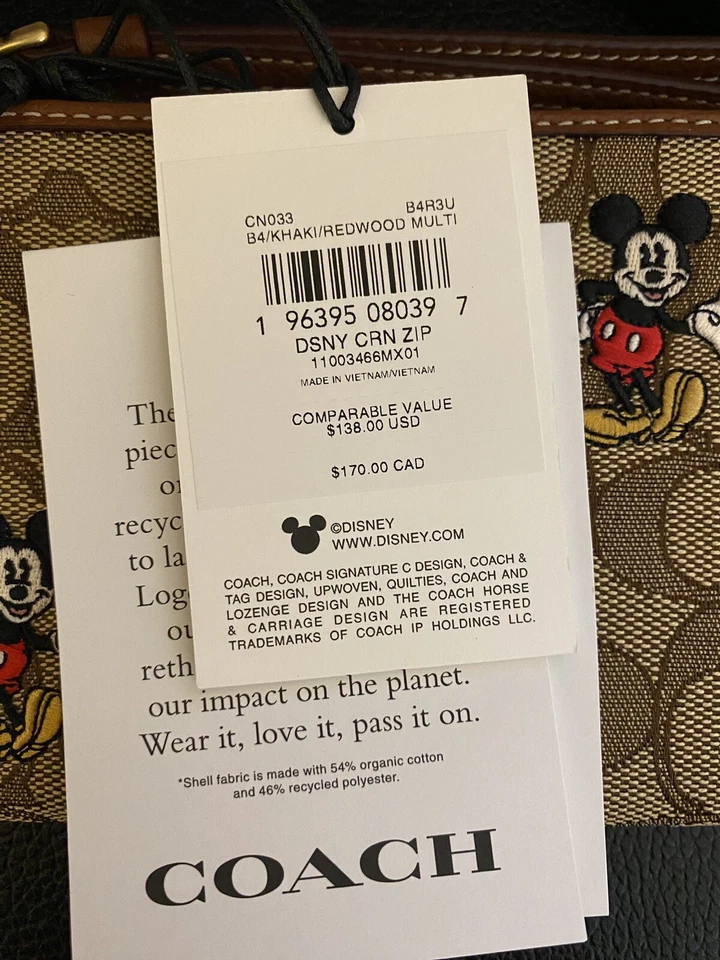 ** ТРЕНЕР угол молнии кошелек с ремешком Disney X Микки Маус печати ~ хаки красного дерева ~ новый с Ярлыками!!*** - Изображение 4 из 4