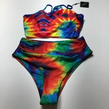 Zaful Swimsuit Bikini Set Womens Size 8/L Multicolor Tie Dye 2-Piece NWT