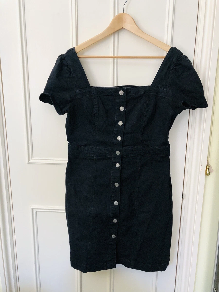 New PRIMARK ATMOSPHERE Black Denim Square Neck Hourglass Knee Length Dress 16