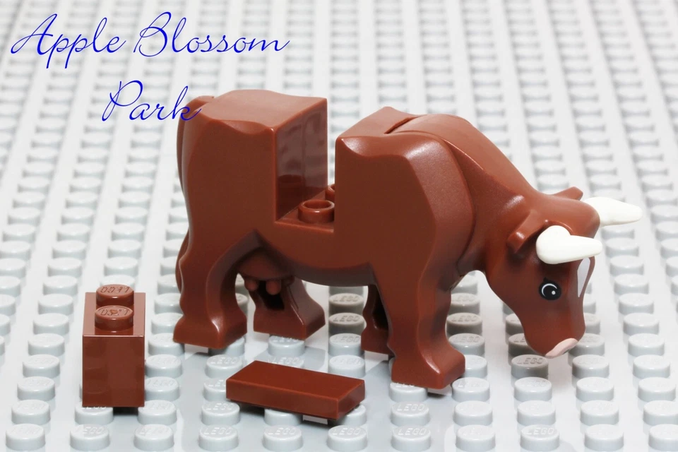 НОВАЯ Минифигурка LEGO Красновато-коричневая КОРОВА - Молочная ферма Амбар Животное с Белыми Изогнутыми Рогами - Изображение 4 из 4
