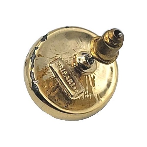 Trifari Black Enamel White Faux Pearl Center Gold Tone Pierced Earrings  - Picture 8 of 10