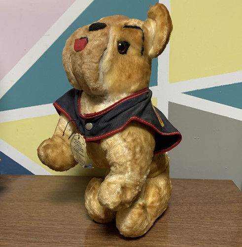 Vintage Master Industries TUFFY Bulldogge Hund Plüschtier Stofftier blau Militär wie vorgefunden - Bild 2 von 10