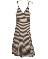 Nine West brown cream stripe midi maxi sleeveless dress womens medium