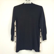 Chico's Women's Decorative Side-Button Long Sleeve Sweater Black Size 2