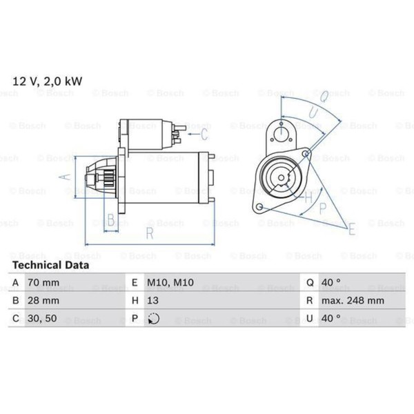 Bosch Anlasser Starter 2.2Kw FüR Mercedes-Benz C-Klasse T-Model Slk-image