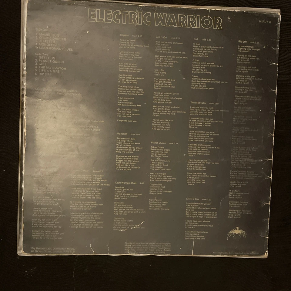 T. Rex Electric Warrior Vinyl LP 12" 1971 Fly Records - Image 3 of 3