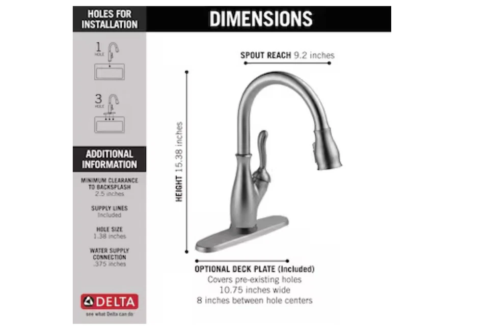 Delta Leland VoiceIQ Arctic acero inoxidable mango único montaje en cubierta activado por voz Foto 4 de 4