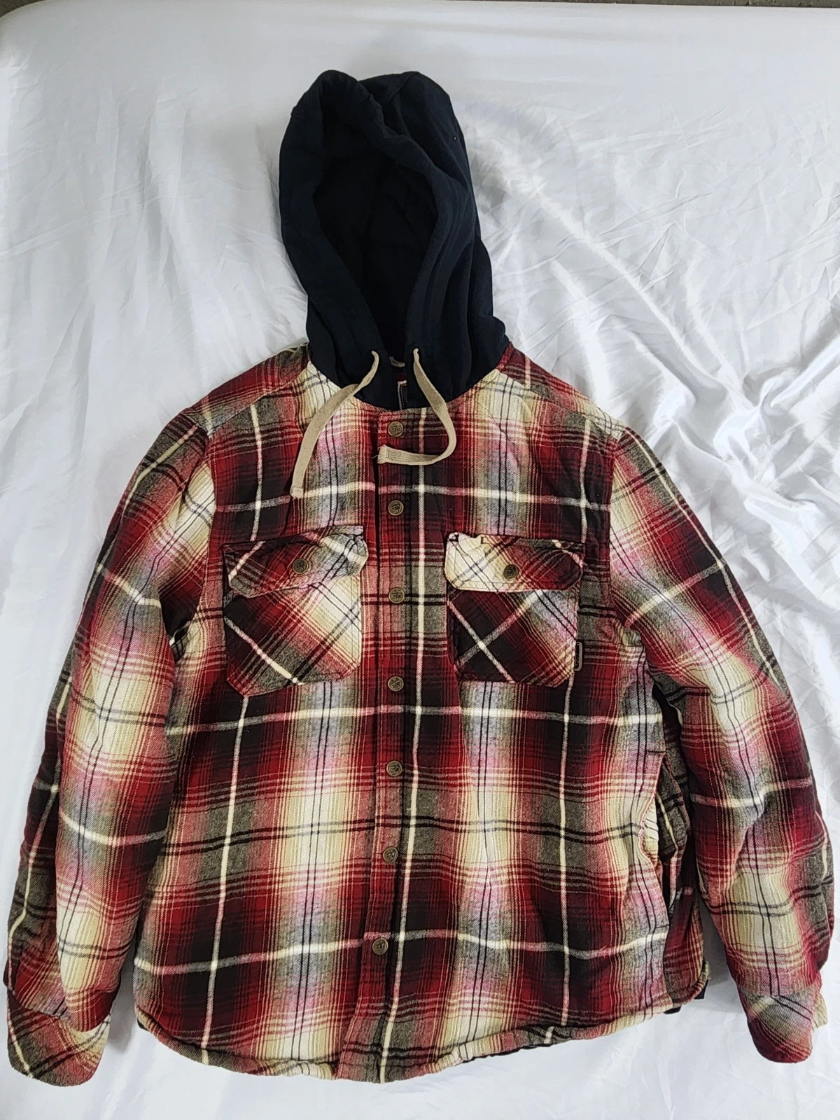 VETEMENTS Giacca uomo Legendary Outfitters taglia M rossa a quadri flanella bottoni davanti felpa con cappuccio