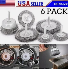 6pc Coarse Wire Wheel Cup Brush Set, Crimped Carbon Steel Shank,Drill Attachment