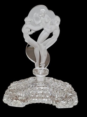 Art Deco Cut Crystal Perfume Bottle With  The Three Grace's Stopper