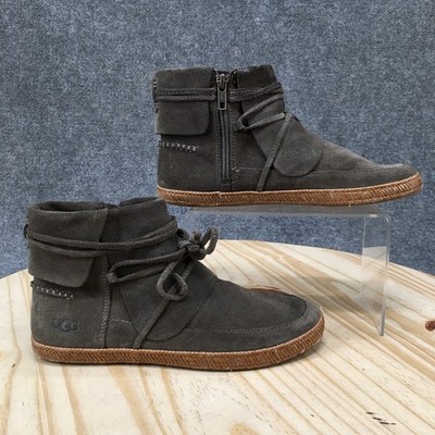 UGG Reid Ankle Boots Womens 6.5 Side Zip Casual Outdoor Suede Gray 1019129