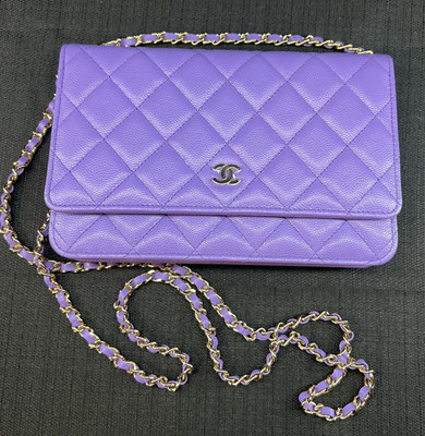 Chanel Caviar WOC Quilted Wallet On Chain - Purple - Box Dust Bag Entrupy COA