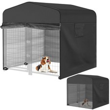 Outdoor Dog Kennel Cover Black for 4'Dx4'W 600D Waterproof and Durable Dog Cr...