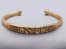 Lucky Brand "Dream" Cuff Bracelet Gold Tone Engraved Lotus Flowers