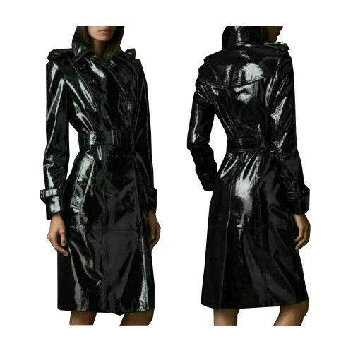 Prime Quality Black PVC Vinyl Women's Trench Coat