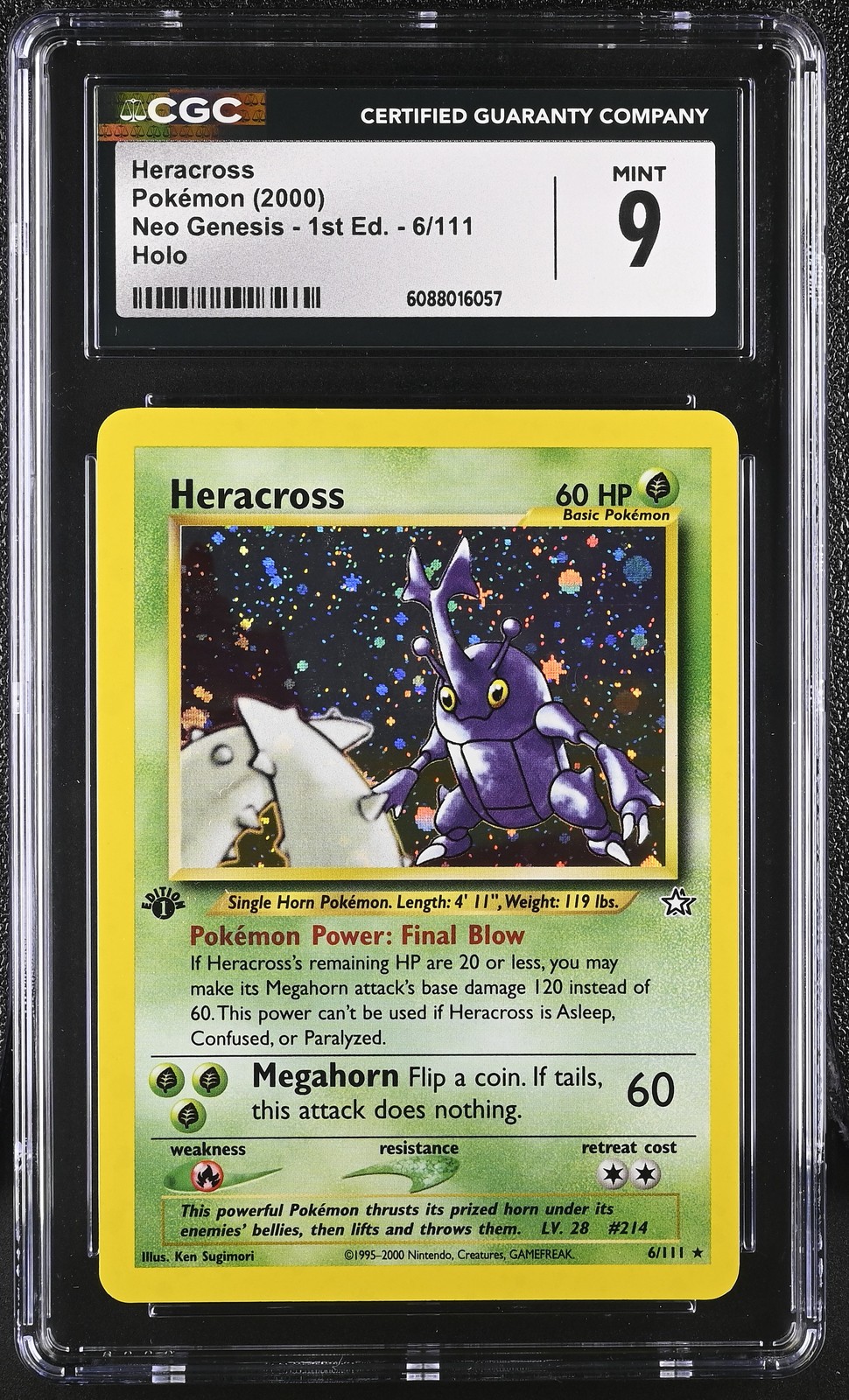 CGC 9 MINT Heracross 2000 Neo Genesis 1st Edition 6/111 Holo Pokemon Card