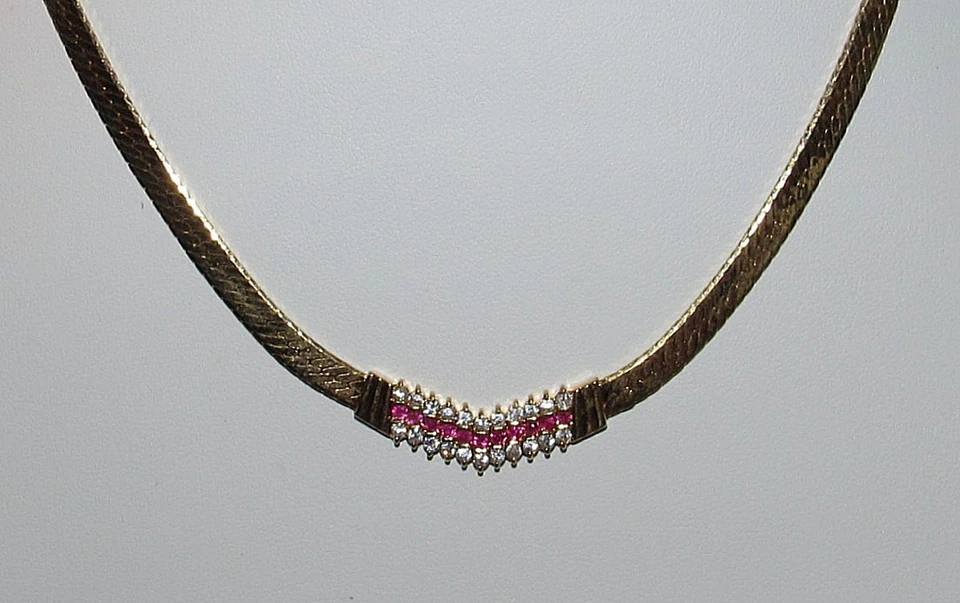 Juego de pendientes collar pulsera V circonita cúbica rubí vintage espiga Foto 4 de 4