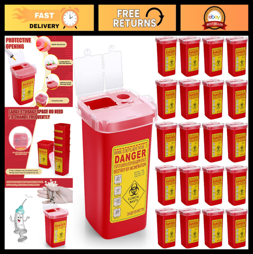 20 Pcs 1 Quart Flip Top Sharps Disposal Containers - Portable Trash Bin for Tatt - Foto 1 di 7