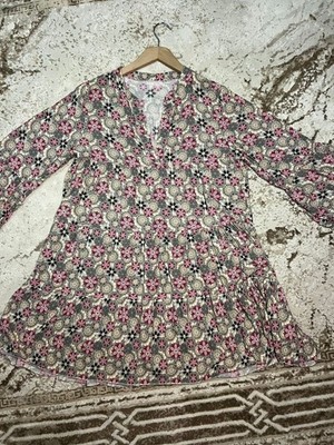 Floral Boho Oversized Tunic Loose Fit Italian Made Dress 100% Viscose