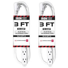 2 Pack 3 Ft Extension Cords with 3 Electrical Power Outlets Durable White Cable
