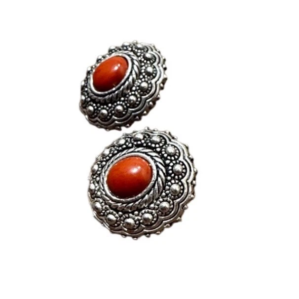 Pendientes de coral sintético tono plata vintage Western Southwest Boho Stud Post joyería Foto 4 de 4