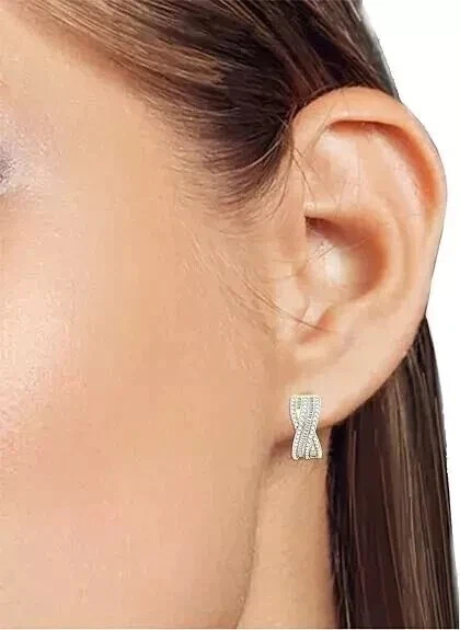 2Ct Baguette Cut Simulated Diamond Hoop Women's Earrings 14K Yellow Gold Plated - Image 3 of 4