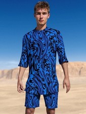 Nwot Candy Catz Refracted Rave Set Blue/Black Size Large Abstract Shorts Shirt