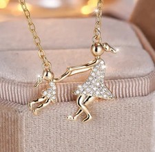 Goldene Elegante Mutter & Tochter Halskette mit Zirkonia Kette Luxus 