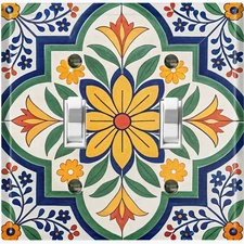 Metal Light Switch Outlet Cover Wall Plate Yellow Green Floral Tile Decor TLL110