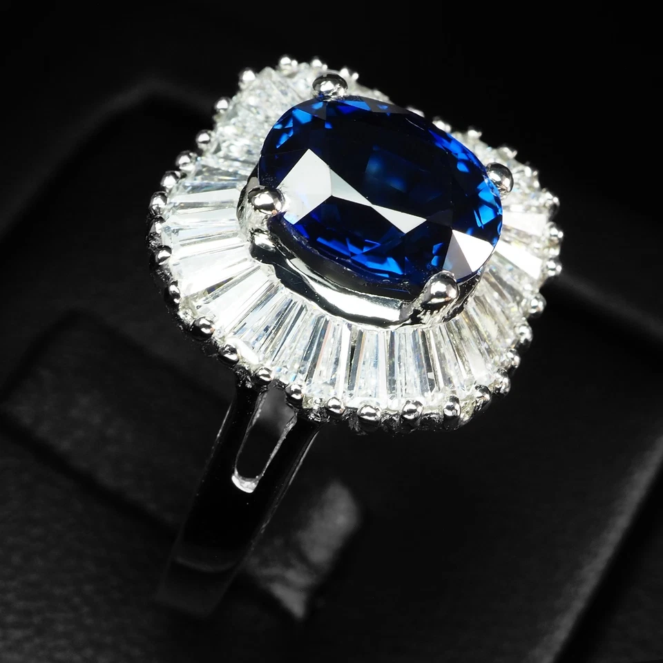 Anelli fatti a mano in argento sterling 925 zaffiro blu reale scintillante... - Immagine 3 di 4