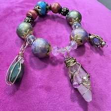 Wooden Beads Charms Quartz & Crystal Glass Handmade Bracelet  6-7 One Of A Kind