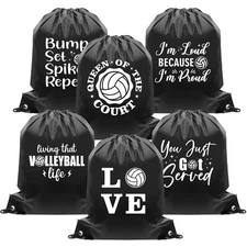 6 Pcs Volleyball Bags Volleyball Drawstring Goodies Bag for Gifts Gym Travel ...