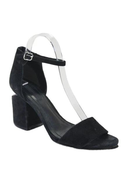 Alexander Wang Womens Block Heel Ankle Strap Sandals Black Suede Size 39