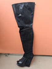 Leder Overkniestiefel,Keilabsatz,Gr43,Schwarz mit Lack, vorne offen...der Wahn!!