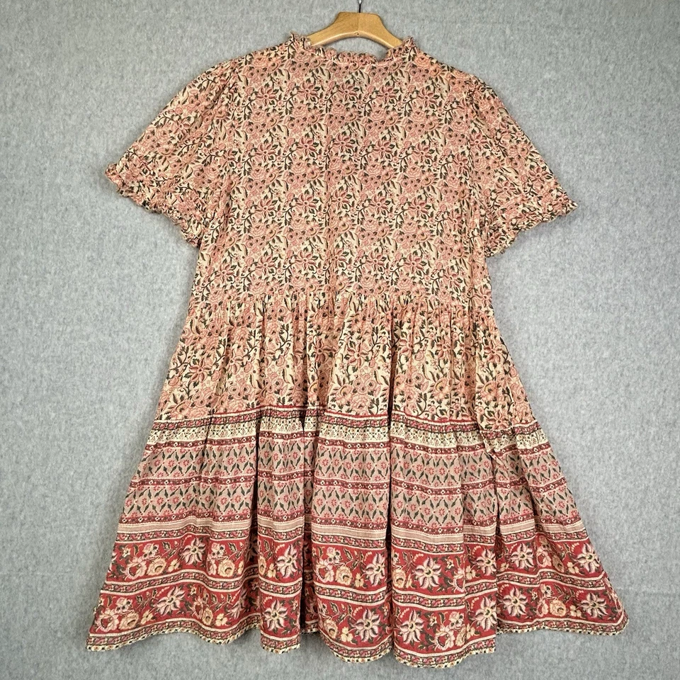 Sundance Rosa Floral Algodón Solero Borla en Niveles Boho Festival Campesino Talla L Foto 2 de 4