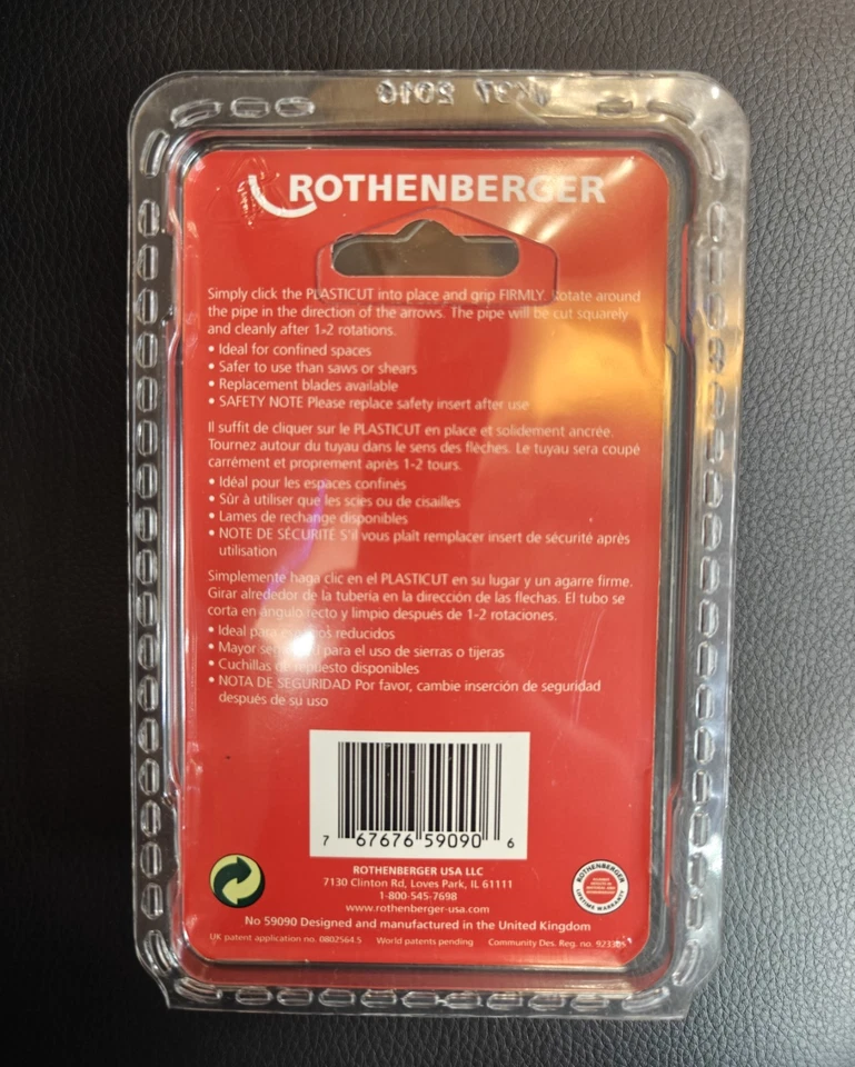 Rothenberger 59090 Plasticut Plastic Pipe Cutter 3/4" & 1" - Image 2 of 2