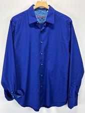 Robert Graham Button Up Shirt Mens XL Royal Blue Jacquard Flip Cuff Preppy