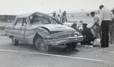 Vintage Ford Falcon Car Accident Photo Rollover Police Ambulance Injury 1960-70s