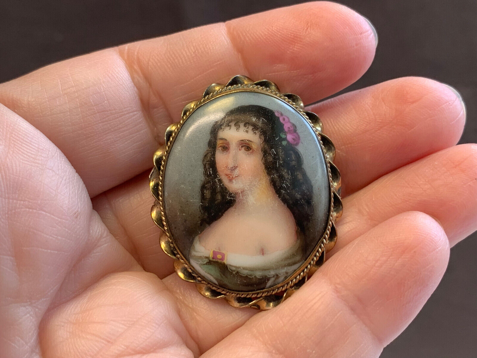 Handpainted Victorian Vintage Lady Brooch Pin Jew… - image 10