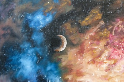 Original Space-scape Oil Painting, Stars, Supernova, Signed, 24x18