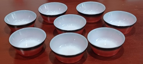 8 Anchor Hocking Fire King Small Glass Bowls Red Black 4-3/4" Vintage Oven-Proof