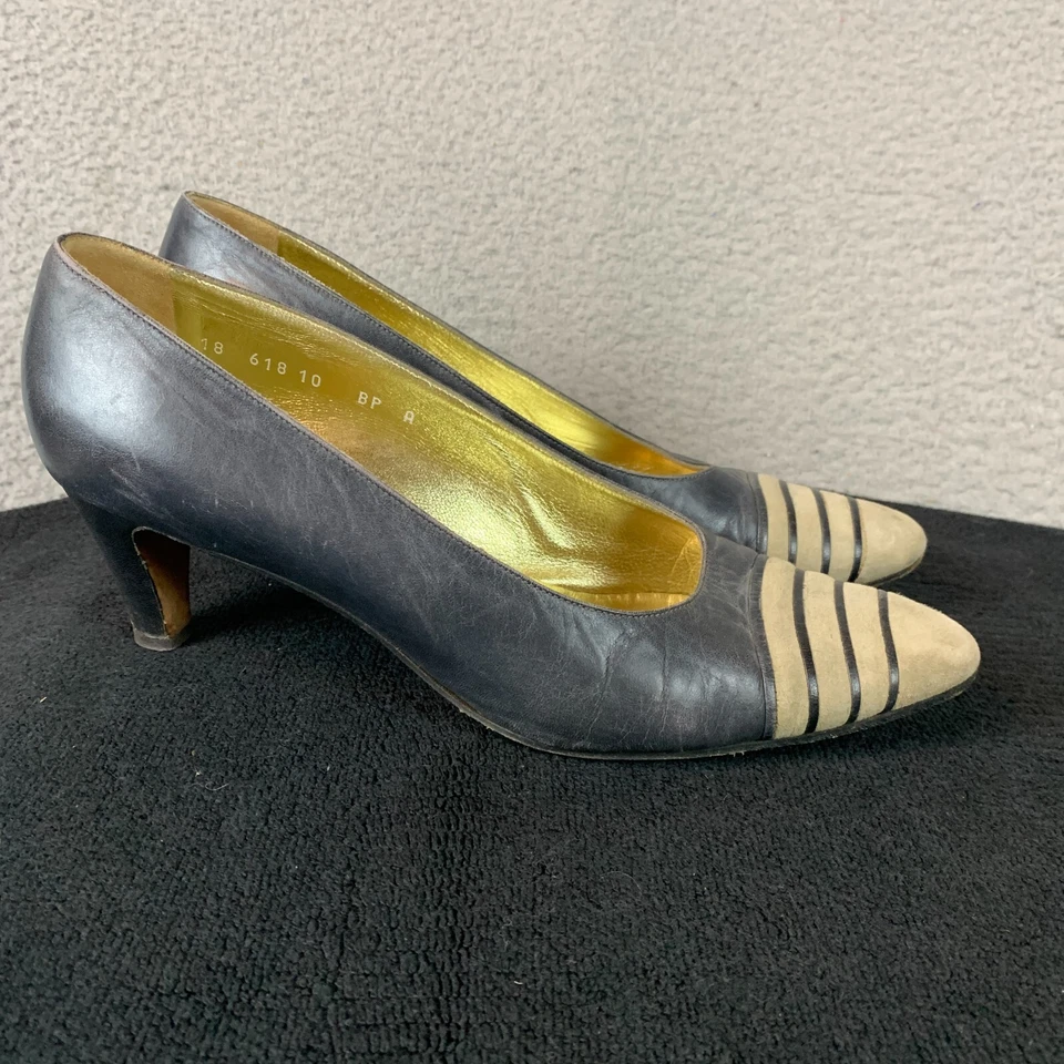 Tacones St John 10B Azul Marino Rayas Gamuza 18 618 Italia Estampilla VACÍA Foto 3 de 4