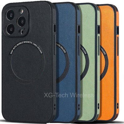 Shockproof Leather Magnetic MagSafe Case for iPhone 14 14 Plus Pro Max Sim Cover