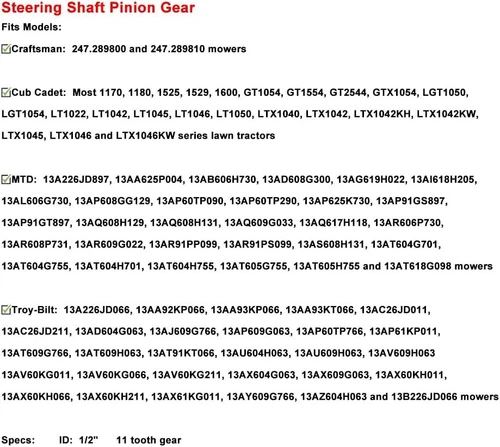 For 717-1554 941-0656A Cub Cadet LTX Tractor Steering Pinion Gear & Bushing kit - Picture 6 of 10